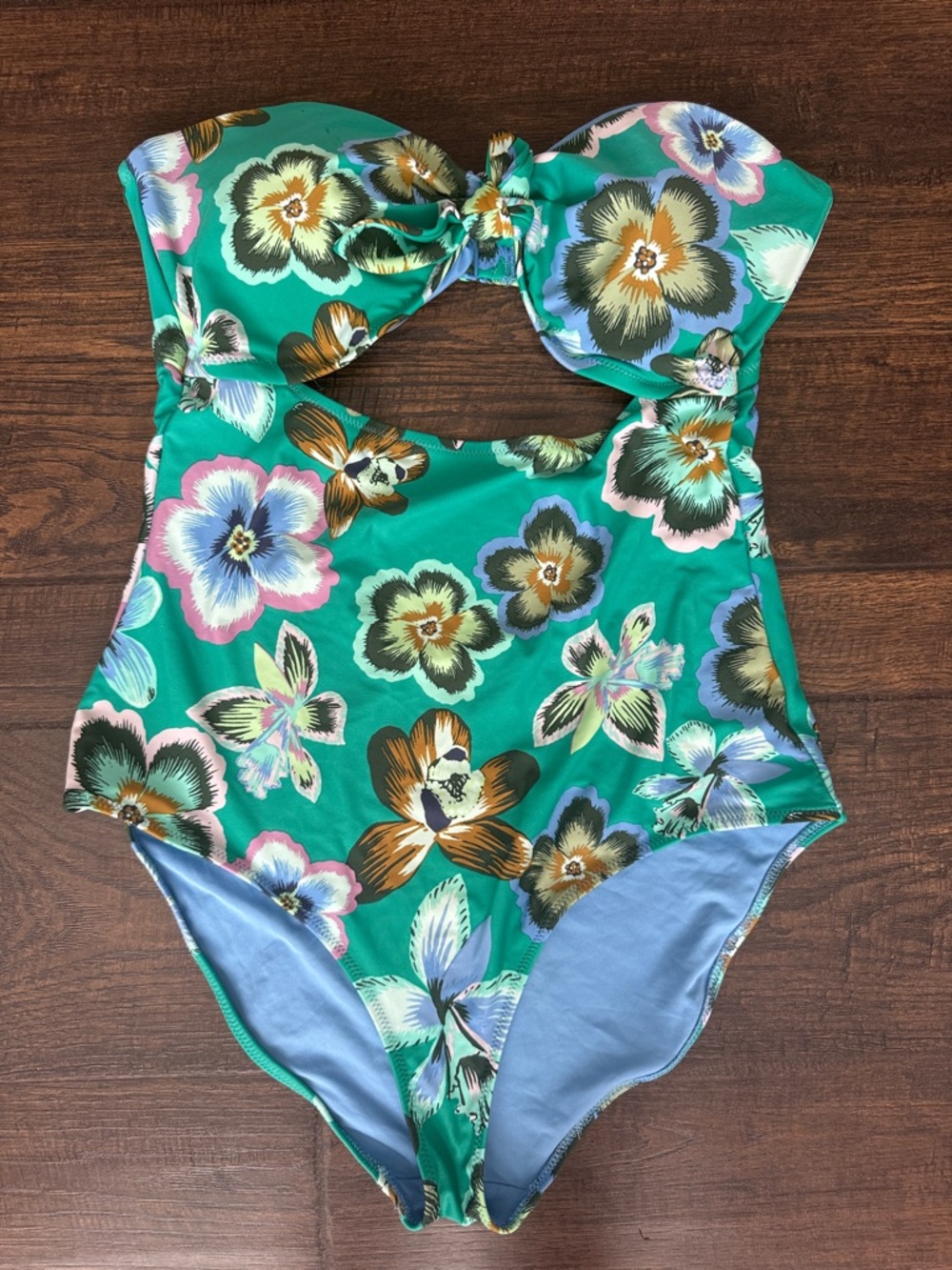 aerie Green Floral One-Piece Swimsuit with Knot Front
